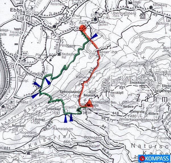 Wanderung 128 Vorderkaiserfeldenhütte: Karte mit hoher Auflösung