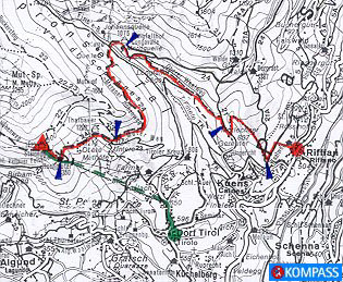 Wanderung 130 Steinegg Hochmut: Kartenausschnitt KOMPASS Wanderkarte Nr. 53 - Meran/Merano, M:1:50000