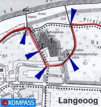 Langeoog Inselwanderung: Kartenausschnitt KOMPASS Wanderkarte Nr. 731 - Langeoog, M:1:15000