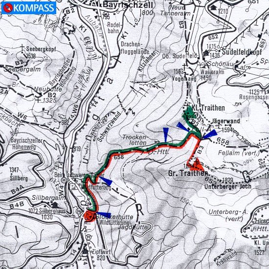 Wanderung 122 Großer Traithen: Karte mit hoher Auflösung - KOMPASS Wanderkarte Nr. 8 Tegernsee Schliersee, M: 1:50000