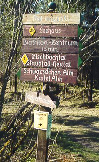 Wanderung 115 Staubfall (Heutal): Schild am Hauptabzweiger