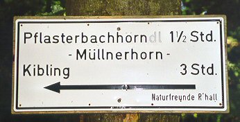 Wanderung 117 Müllnerhorn: Wegweiser unmittelbar nach dem Paul-Gruber-Haus