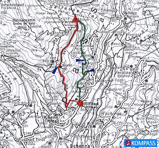 Wanderung 129 Vernuer: Kartenausschnitt KOMPASS Wanderkarte Nr. 53 - Meran/Merano, M:1:50000