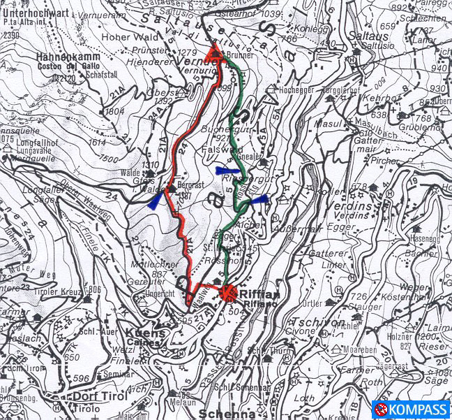 Wanderung 123 Vernuer: Karte mit hoher Auflösung - KOMPASS Wanderkarte Nr. 53 Meran/Merano, M: 1:50000
