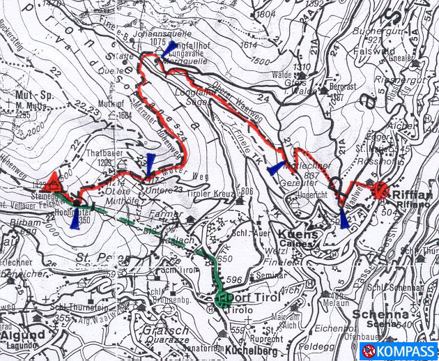 Wanderung 130 Steinegg Hochmut: Karte mit hoher Auflösung - KOMPASS Wanderkarte Nr. 53 Meran/Merano, M: 1:50000
