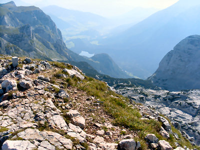 Wanderung Reiter Alpe Reiter Alm in den Berchtesgadener Alpen: Blick zum Hintersee und Ramsau