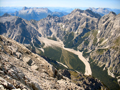 Wanderung Watzmann in den Berchtesgadener Alpen: Blick in das Wimbachgries