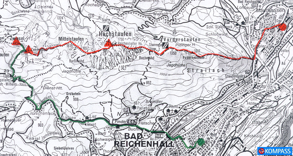 Wanderung Hochstaufen Zwiesel: Kartenausschnitt KOMPASS Wanderkarte Nr. 14 - Berchtesgadener Land Chiemgauer Alpen, M:1:50000